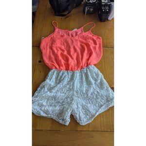 Y2K Coral Orange Lace Romper Women's‎ M/L